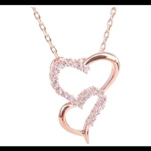 NWT rose gold double heart necklace